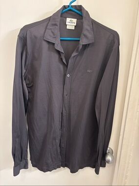 Lacoste Men's Long-Sleeve Button-Down Shirt — Charcoal Gray